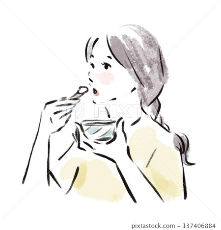A stylish Japanese woman eating ice cream A stylish Japanese woman eating ice cream 137406884