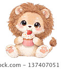 【生日】獅子抱著紙杯蛋糕的插圖 137407051