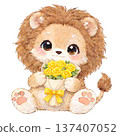 【父親節】獅子手捧玫瑰花束的插圖 137407052