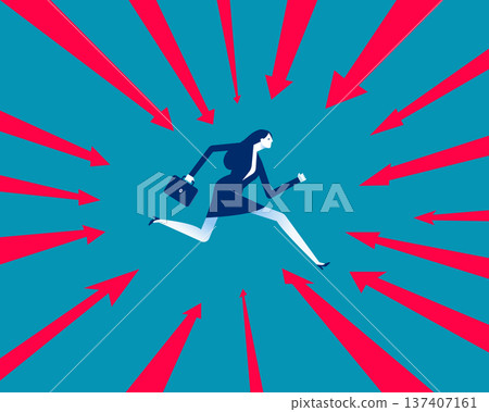 Business or career path. Businesswoman runs on progressively arrows 137407161