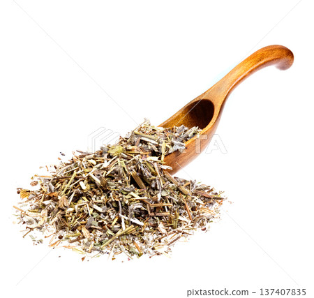 Dried Sage on the wooden spoon. 137407835