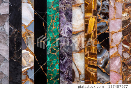 Agates, Black Obsidian, Tigers Eye, Amethyst, Malachite, Petrified wood, Rose Quartz, Smoky Quartz. Set of semi precious stones for exclusive artwork. Agates, Black Obsidian, Tigers Eye, Amethyst, Malachite, Petrified wood, Rose Quartz, Smoky Quartz. Set of semi precious stones for exclusive artwork. 137407977