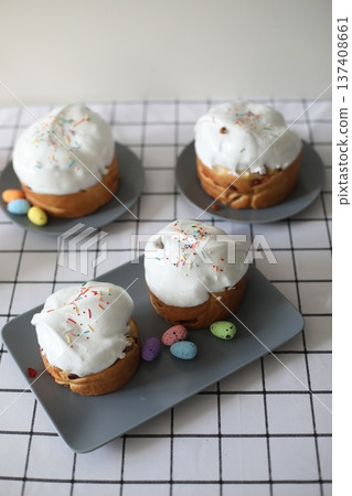 Easter Cake and Pastries.Traditional Easter powdered sugar pastries symbolizing spring and rebirth. Easter Cake and Pastries.Traditional Easter powdered sugar pastries symbolizing spring and rebirth. 137408661