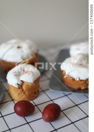 Easter Cake and Pastries.Traditional Easter powdered sugar pastries symbolizing spring and rebirth. Easter Cake and Pastries.Traditional Easter powdered sugar pastries symbolizing spring and rebirth. 137408666