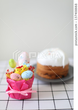 Easter Cake and Pastries.Traditional Easter powdered sugar pastries symbolizing spring and rebirth. Easter Cake and Pastries.Traditional Easter powdered sugar pastries symbolizing spring and rebirth. 137408668