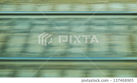 Railroad rails in motion. View from the top. Railroad rails in motion. View from the top. 137408905