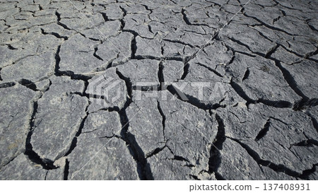 Dry cracked soil forming a beautiful pattern due to the lack of water in the sivash lake near the arabat spit in crimea 137408931