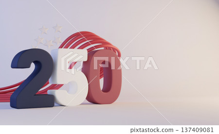 250 years anniversary USA. Patriotic celebration with 250 in red, white, and blue colors and stars 137409081