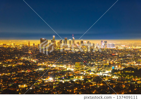 Los Angeles Downtown Skyscrapers Night View Los Angeles Downtown Skyscrapers Night View 137409111