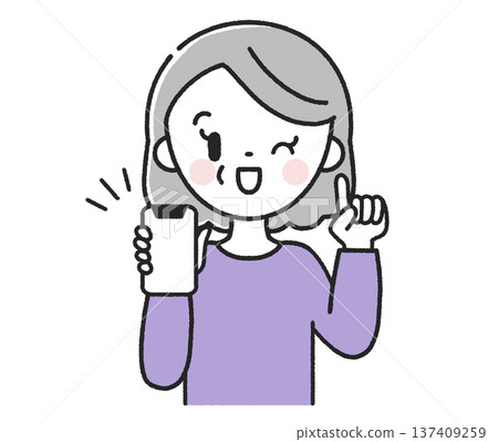 Senior woman holding a smartphone pointing Senior woman holding a smartphone pointing 137409259