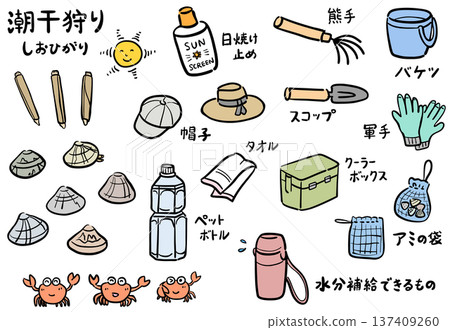 Illustration of a list of items needed for clam digging 137409260