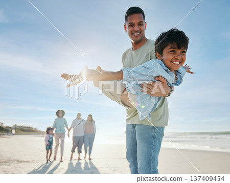 Beach, airplane and father with child and family in nature for freedom, fun and bond together at sea. Love, flying and excited kid with dad at the ocean for playing with grandparents on travel trip Beach, airplane and father with child and family in nature for freedom, fun and bond together at sea. Love, flying and excited kid with dad at the ocean for playing with grandparents on travel trip 137409454