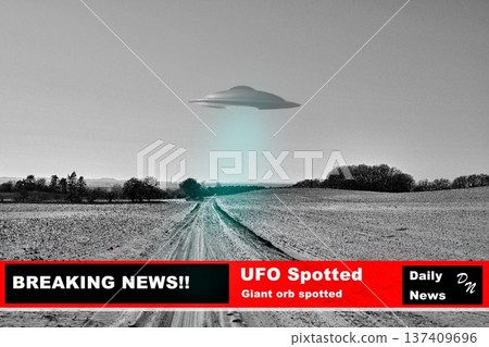 News, nature and broadcast of a ufo on television for science fiction or information on earth. Sky, universe and a spaceship or futuristic alien glow for fantasy or knowledge of the galaxy on tv News, nature and broadcast of a ufo on television for science fiction or information on earth. Sky, universe and a spaceship or futuristic alien glow for fantasy or knowledge of the galaxy on tv 137409696