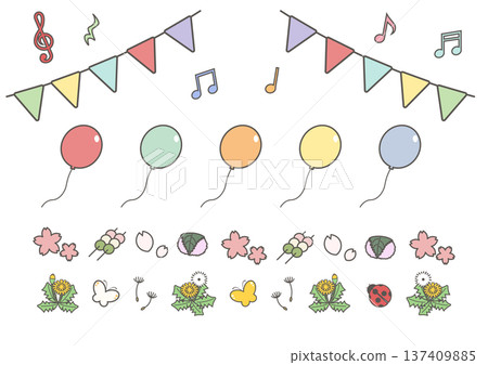 可愛的春季花圈材質套裝 137409885