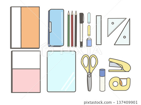 簡約可愛的文具插畫套裝 簡約可愛的文具插畫套裝 137409901