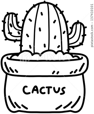 Cute Cartoon Cactus in a Pot - Outline 137410101