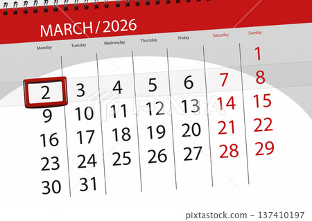 Calendar 2026, deadline, day, month, page, organizer, date, March, monday, number 2 Calendar 2026, deadline, day, month, page, organizer, date, March, monday, number 2 137410197