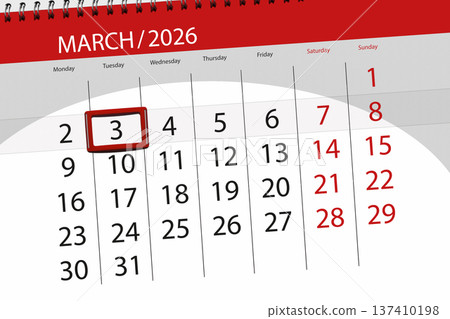 Calendar 2026, deadline, day, month, page, organizer, date, March, tuesday, number 3 137410198