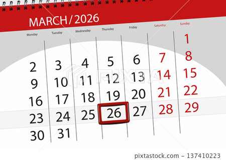 Calendar 2026, deadline, day, month, page, organizer, date, March, thursday, number 26 Calendar 2026, deadline, day, month, page, organizer, date, March, thursday, number 26 137410223