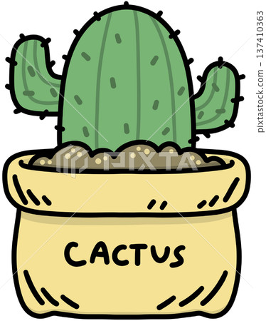 Cute Cartoon Cactus in a Pot - Line Color 137410363