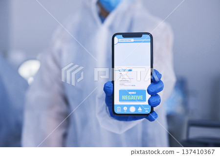 Phone screen, scientist hands and QR code, test results for drugs, virus and bacteria on medical mobile app in laboratory. Healthcare, science and online report, monkeypox info and positive feedback Phone screen, scientist hands and QR code, test results for drugs, virus and bacteria on medical mobile app in laboratory. Healthcare, science and online report, monkeypox info and positive feedback 137410367