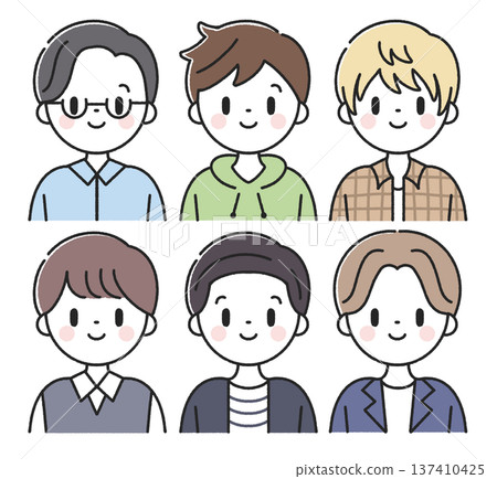 Male icons with various hairstyles and clothing (upper body) 137410425