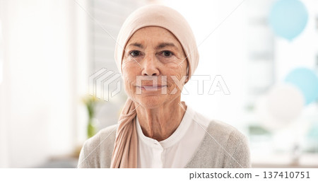 Face, elderly woman and cancer patient in hospital for healthcare, wellness and healing. Portrait, senior and sick person in clinic with strong mindset for courage to fight for health in retirement Face, elderly woman and cancer patient in hospital for healthcare, wellness and healing. Portrait, senior and sick person in clinic with strong mindset for courage to fight for health in retirement 137410751