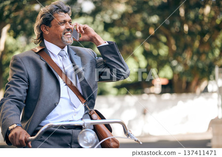 Business man, bike and phone call in city, park and outdoor road for networking, thinking and negotiation. Mature entrepreneur, bicycle and smartphone with chat, ideas or smile on eco friendly travel Business man, bike and phone call in city, park and outdoor road for networking, thinking and negotiation. Mature entrepreneur, bicycle and smartphone with chat, ideas or smile on eco friendly travel 137411471
