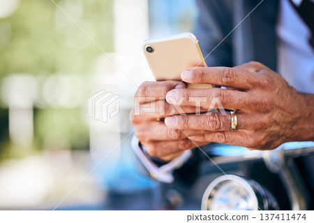 Outdoor, business and man with a smartphone, hands and typing with connection, social media and network. Closeup, person or employee with a cellphone, mobile app and professional with search internet Outdoor, business and man with a smartphone, hands and typing with connection, social media and network. Closeup, person or employee with a cellphone, mobile app and professional with search internet 137411474