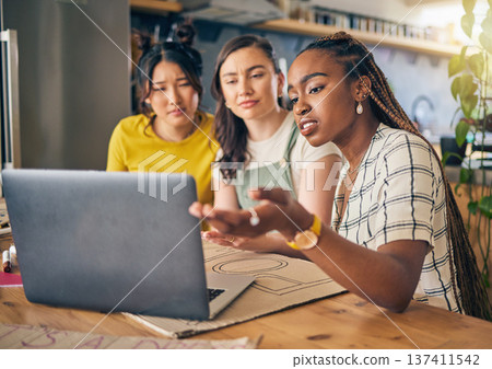 Laptop, restaurant or people reading bad sales numbers, customer experience feedback or coffee shop review. Small business owner, entrepreneur or team stress over cafe fail, cafeteria mistake or risk Laptop, restaurant or people reading bad sales numbers, customer experience feedback or coffee shop review. Small business owner, entrepreneur or team stress over cafe fail, cafeteria mistake or risk 137411542