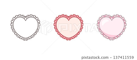 Ruffle heart frame in vintage coquette style. Romantic Valentine border vector with frilled edge for wedding invitations, cute labels, feminine cards and girly designs 137411559
