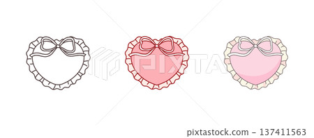 Heart frame with ribbon bow and ruffle border in vintage coquette style. Romantic Valentine vector for wedding invitations, cute feminine labels, girly cards and elegant love designs 137411563