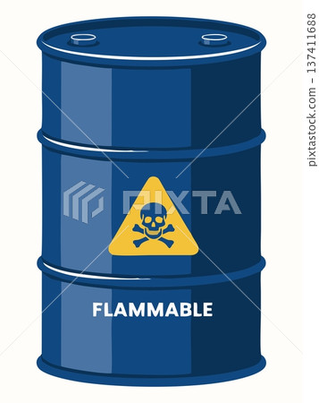 Illustration of a Warning of Toxic Chemical Residues in Hazardous Waste Oil Barrels 137411688