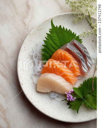 Premium Sashimi Trio of Sea Bream Salmon and Tuna 137411746