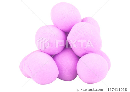 sphere pile plasticine color purple clay isolated on white background 137411938