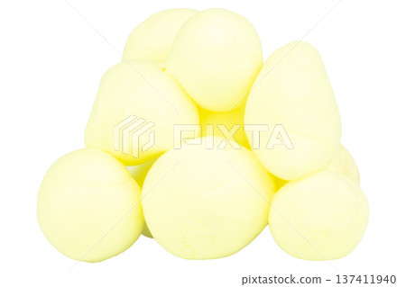 sphere pile plasticine color yellow clay isolated on white background sphere pile plasticine color yellow clay isolated on white background 137411940