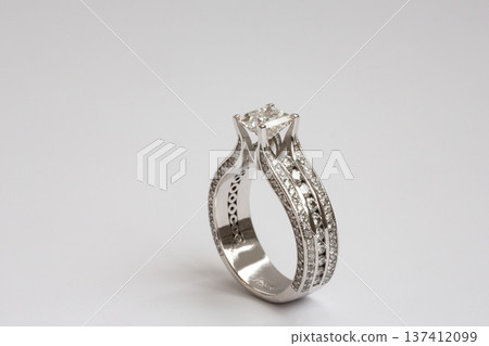 Wedding gold ring with a large natural diamond weighing 1 carat, princess cut or Square Modified Brilliant Wedding gold ring with a large natural diamond weighing 1 carat, princess cut or Square Modified Brilliant 137412099