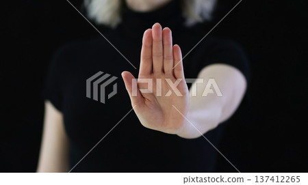 Palm in front of you, which means stop, enough, stop, calm down 137412265