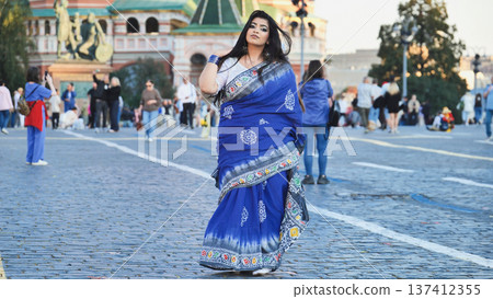 Bangladeshi woman wearing traditional saree on Red Square, Moscow Bangladeshi woman wearing traditional saree on Red Square, Moscow 137412355