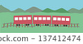A simple illustration of a red train traveling through the countryside 137412474