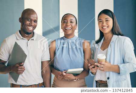 Smile, laughing and portrait of a business people in the office with confidence and happiness. Young, career and face headshot of a team of professional lawyers standing in a modern legal workplace. Smile, laughing and portrait of a business people in the office with confidence and happiness. Young, career and face headshot of a team of professional lawyers standing in a modern legal workplace. 137412845