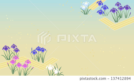 Iris flower diagonal frame background (16:9) | Early summer Japanese-style banner material Iris flower diagonal frame background (16:9) | Early summer Japanese-style banner material 137412894