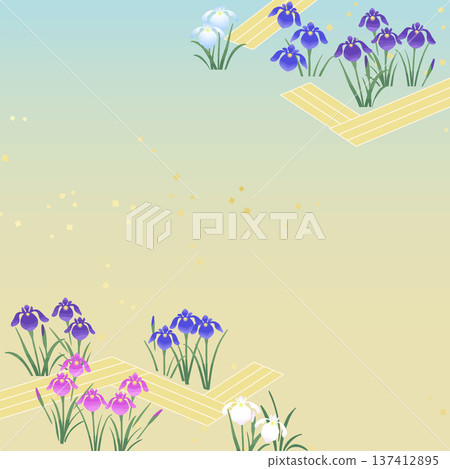 Iris flower diagonal frame background (square) | Early summer Japanese-style gradient vector material Iris flower diagonal frame background (square) | Early summer Japanese-style gradient vector material 137412895