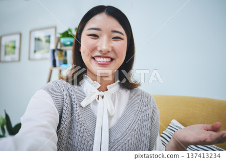 Video call, business and portrait of Asian woman for conference, online webinar and meeting. Communication, professional and person working from home for interview, virtual seminar and discussion Video call, business and portrait of Asian woman for conference, online webinar and meeting. Communication, professional and person working from home for interview, virtual seminar and discussion 137413234