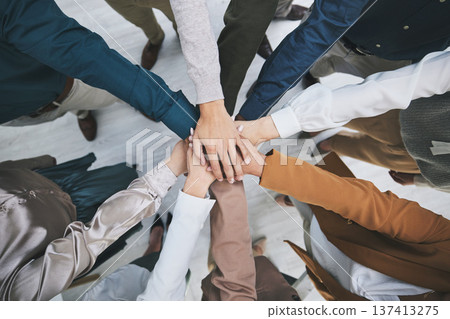 Hands together, team and support, solidarity and business people with top view, stack and community. Synergy, cooperation and huddle, collaboration and corporate group with trust, meeting and mission Hands together, team and support, solidarity and business people with top view, stack and community. Synergy, cooperation and huddle, collaboration and corporate group with trust, meeting and mission 137413275