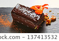 Vibrant sliced Sachertorte cake with rich chocolate ganache and apricot layers 137413532