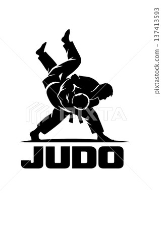 Dojo emblematic judo word logotype black and white brand. Traditional martial arts illustration 137413593
