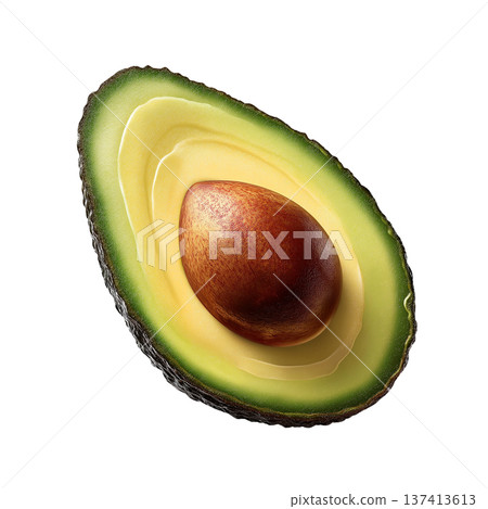 Fresh avocado half with pit isolated on transparent background, PNG 137413613