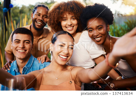 Smile, portrait and selfie of friends at cafe, bonding and happy memory at sunset. Face, group and profile picture at restaurant, influencer and fun photography at party celebration on social media Smile, portrait and selfie of friends at cafe, bonding and happy memory at sunset. Face, group and profile picture at restaurant, influencer and fun photography at party celebration on social media 137413634