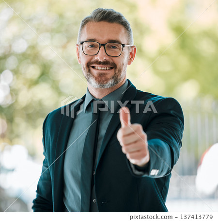 Thumbs up, business man and portrait outdoor for yes review, thank you or vote of trust. Mature corporate entrepreneur with thumb sign for support, like emoji and success of agreement, feedback or ok Thumbs up, business man and portrait outdoor for yes review, thank you or vote of trust. Mature corporate entrepreneur with thumb sign for support, like emoji and success of agreement, feedback or ok 137413779